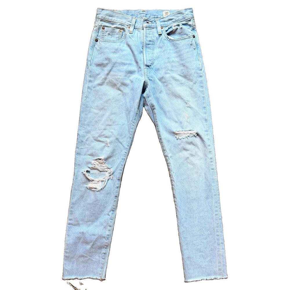 Levi's Premium 501 Skinny White Oak Cone Denim Jeans W26 L28 Distressed